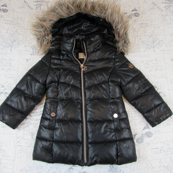 Michael Kors Little Girls Heavy Weight Stadium Jacket Black Rose Gold sz 2T - Picture 1 of 9